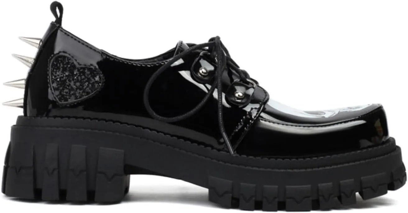 Women's Platform Round Toe Chunky Heels Block Lace Up Oxfords Fashion Studded Skull Print Party Evening Prom Dress Shoes