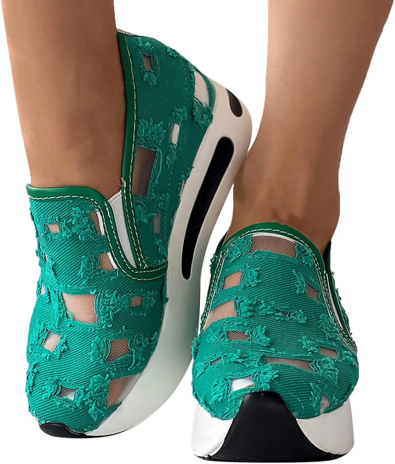Womens Platform Sneakers Embroidery Floral Mesh Hollow Out Breathable Sneakers Chunky Sole Wedge Athletic Tennis Walking Shoes Slip On Lightweight Non Slip Work Shoes