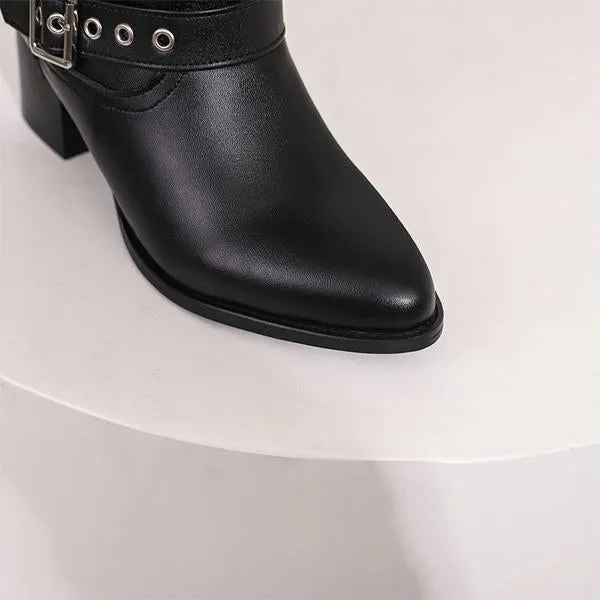 Women's Plush Casual Belt Buckle Block Heel Snow Boots 82561664S