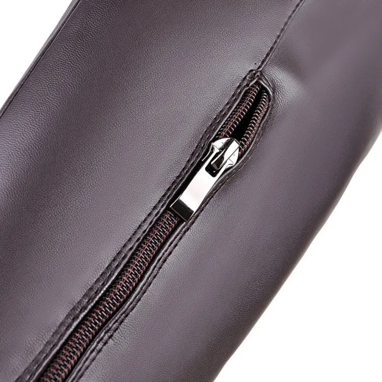 Women's Pu Leather Belts Buckles Side Zippers Low Heel Knee High Boots