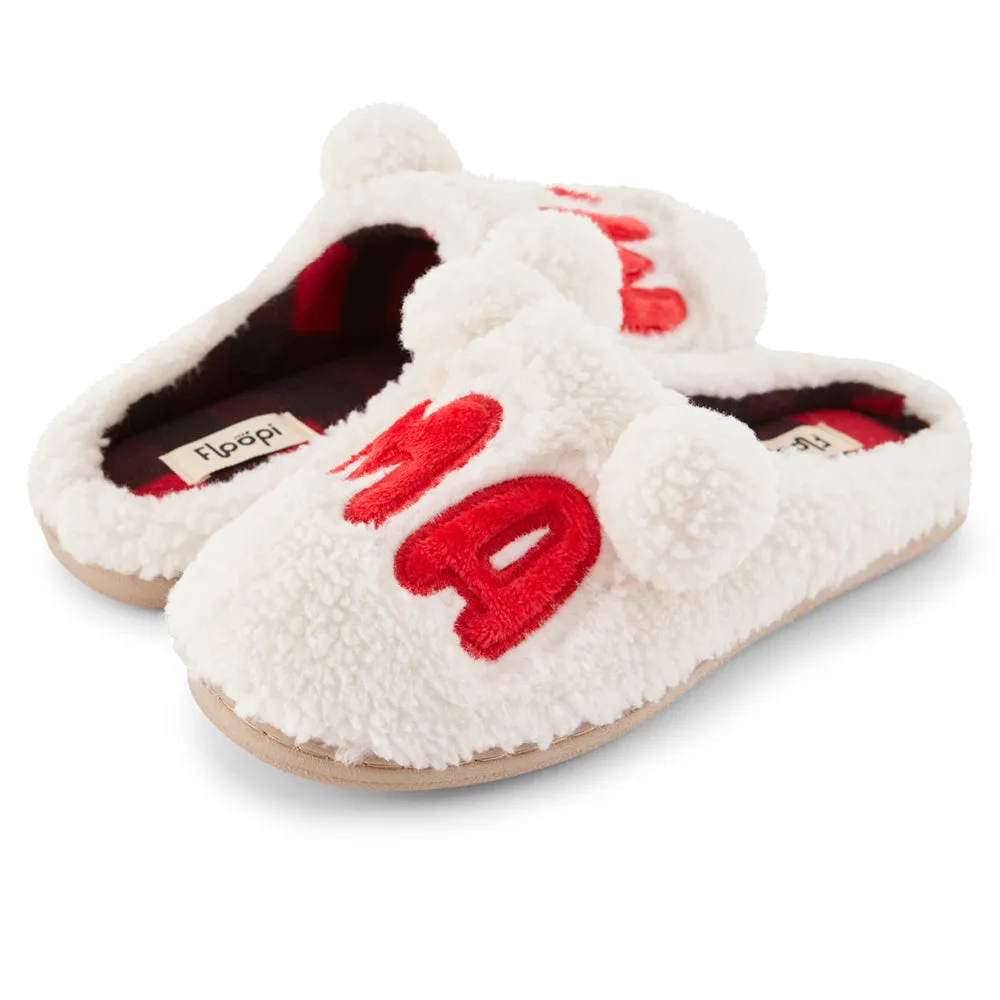 Womens "Mama" Fuzzy Faux Sherpa Clog Slipper w/ Buffalo plaid lining