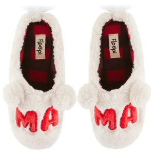 Womens "Mama" Fuzzy Faux Sherpa Clog Slipper w/ Buffalo plaid lining