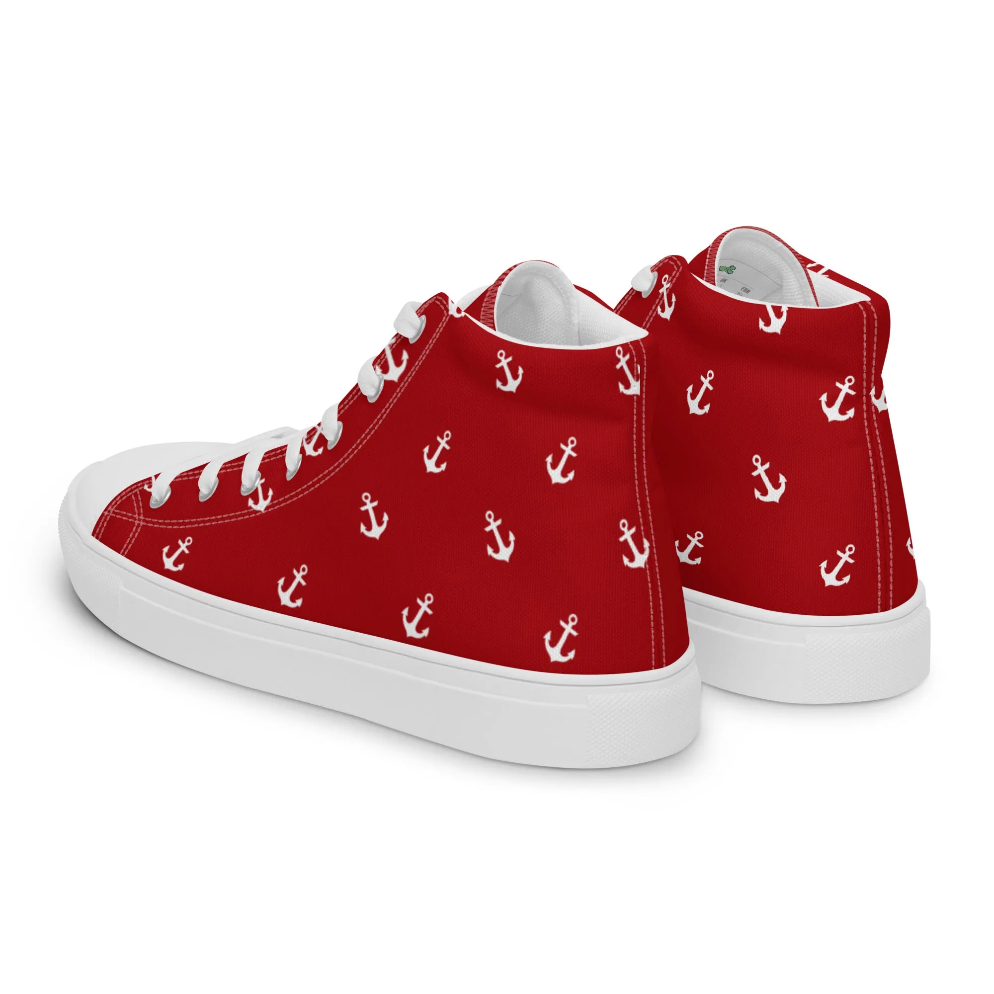 Women’s Red with Anchors Design high top canvas shoes