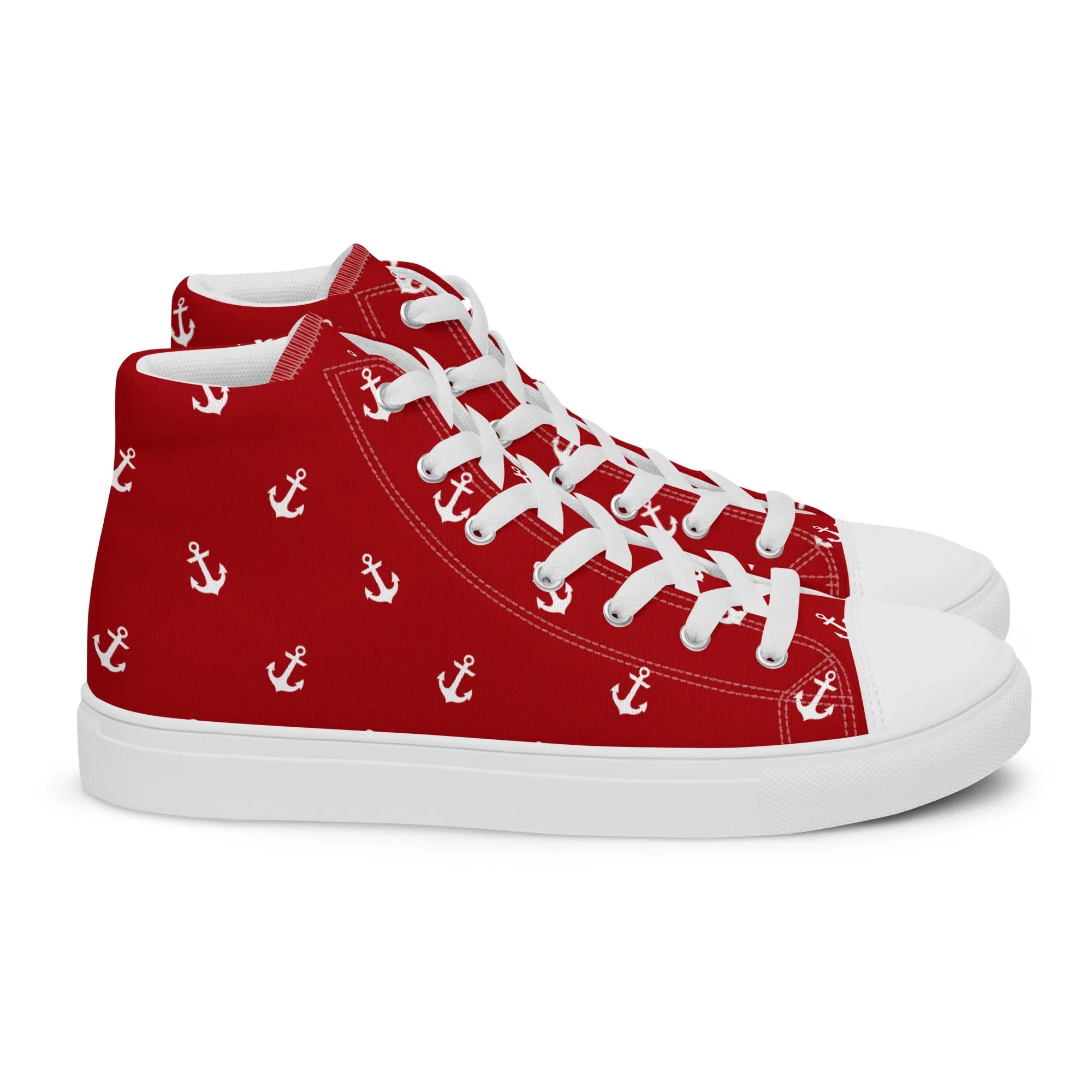 Women’s Red with Anchors Design high top canvas shoes