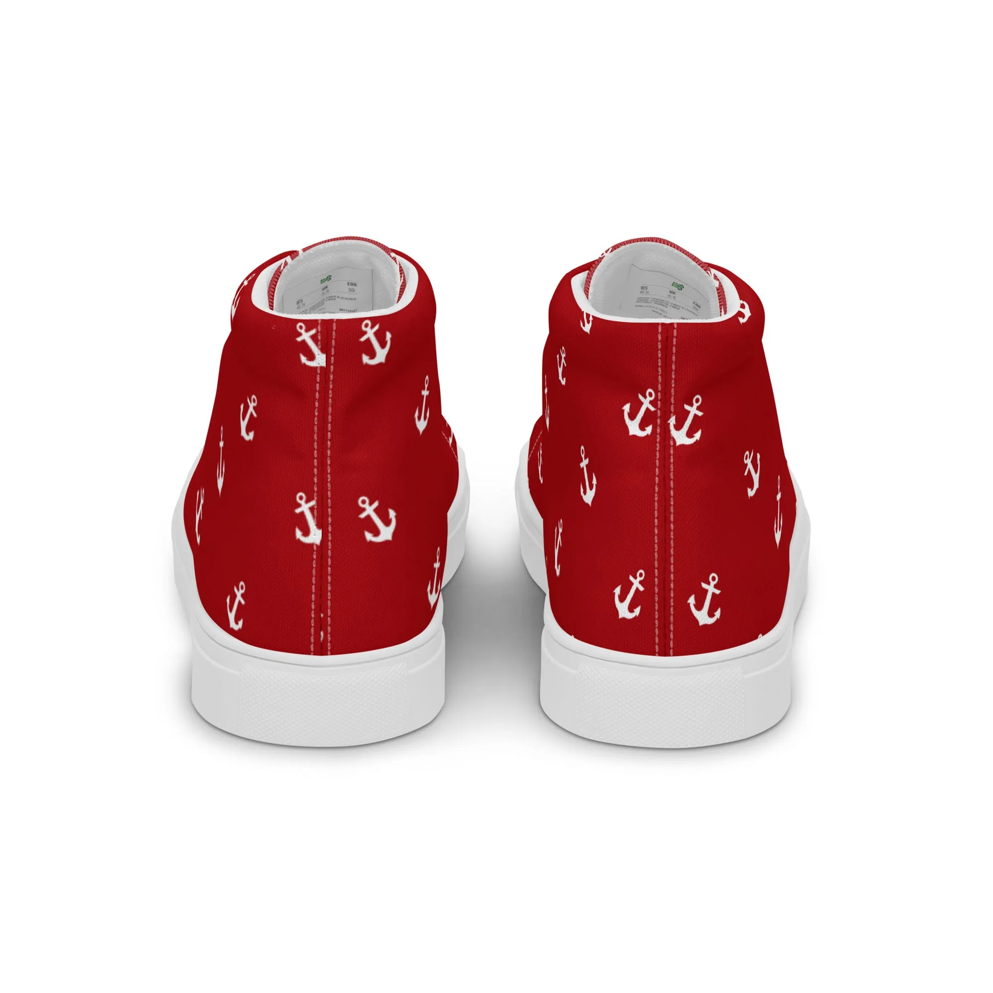 Women’s Red with Anchors Design high top canvas shoes