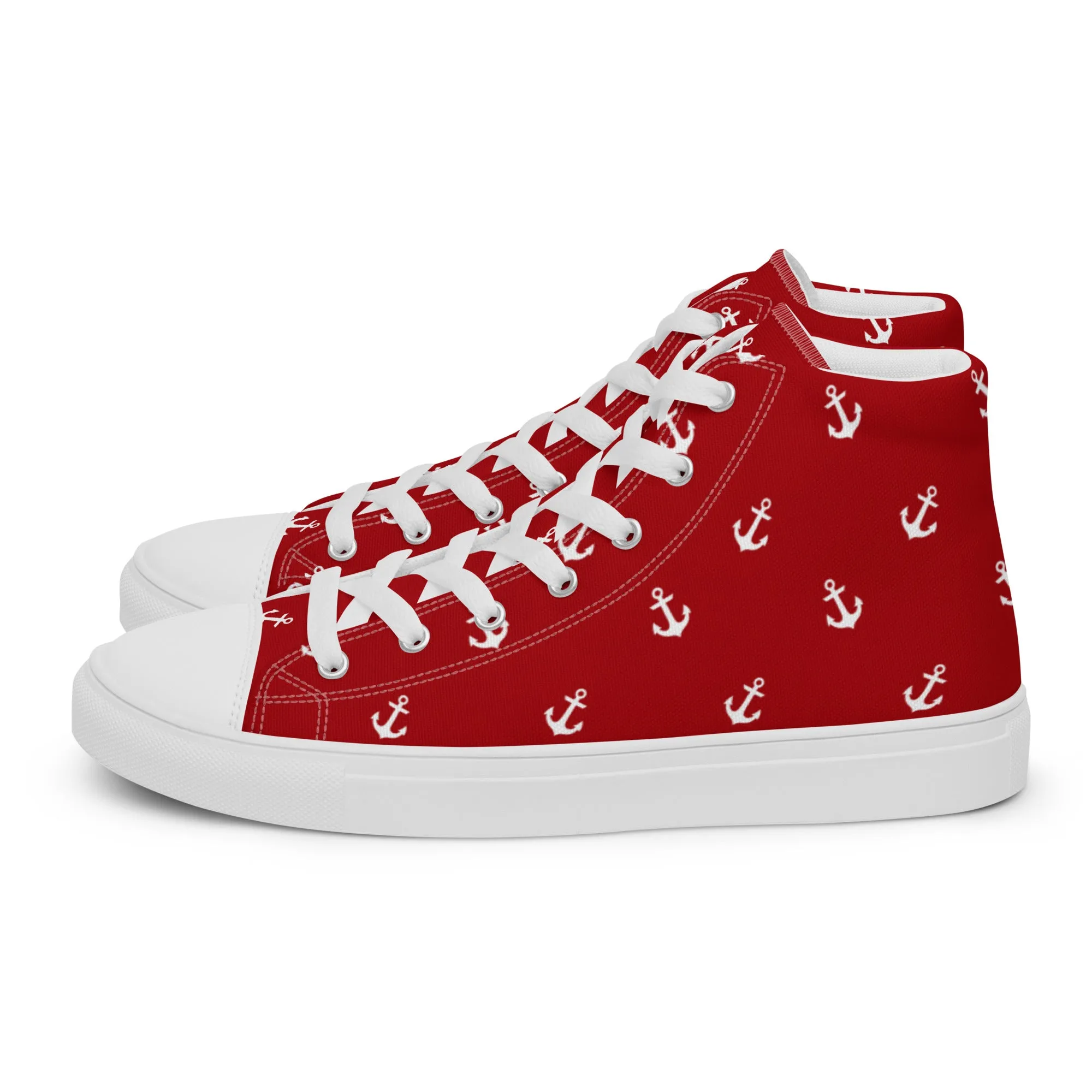 Women’s Red with Anchors Design high top canvas shoes