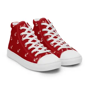 Women’s Red with Anchors Design high top canvas shoes