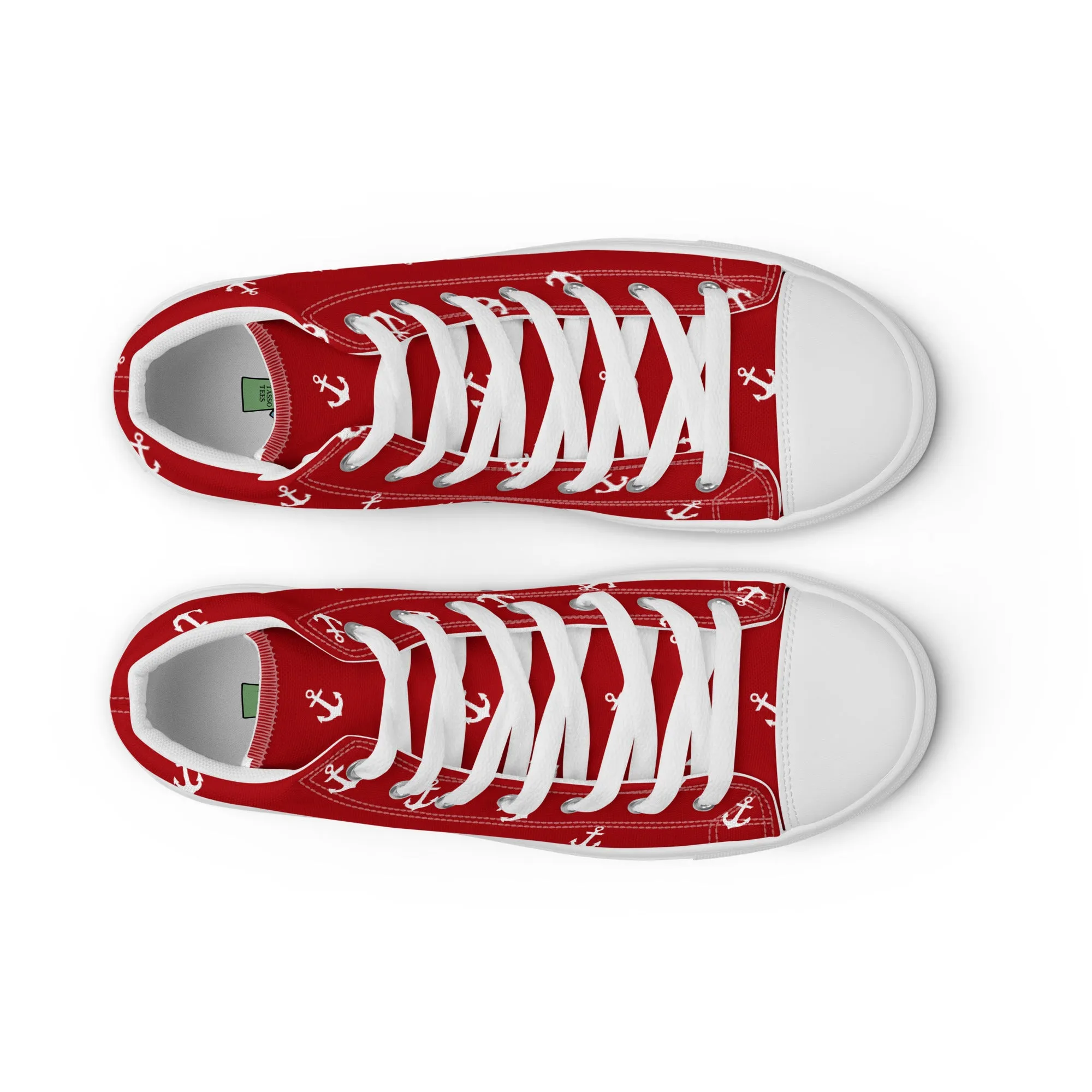 Women’s Red with Anchors Design high top canvas shoes