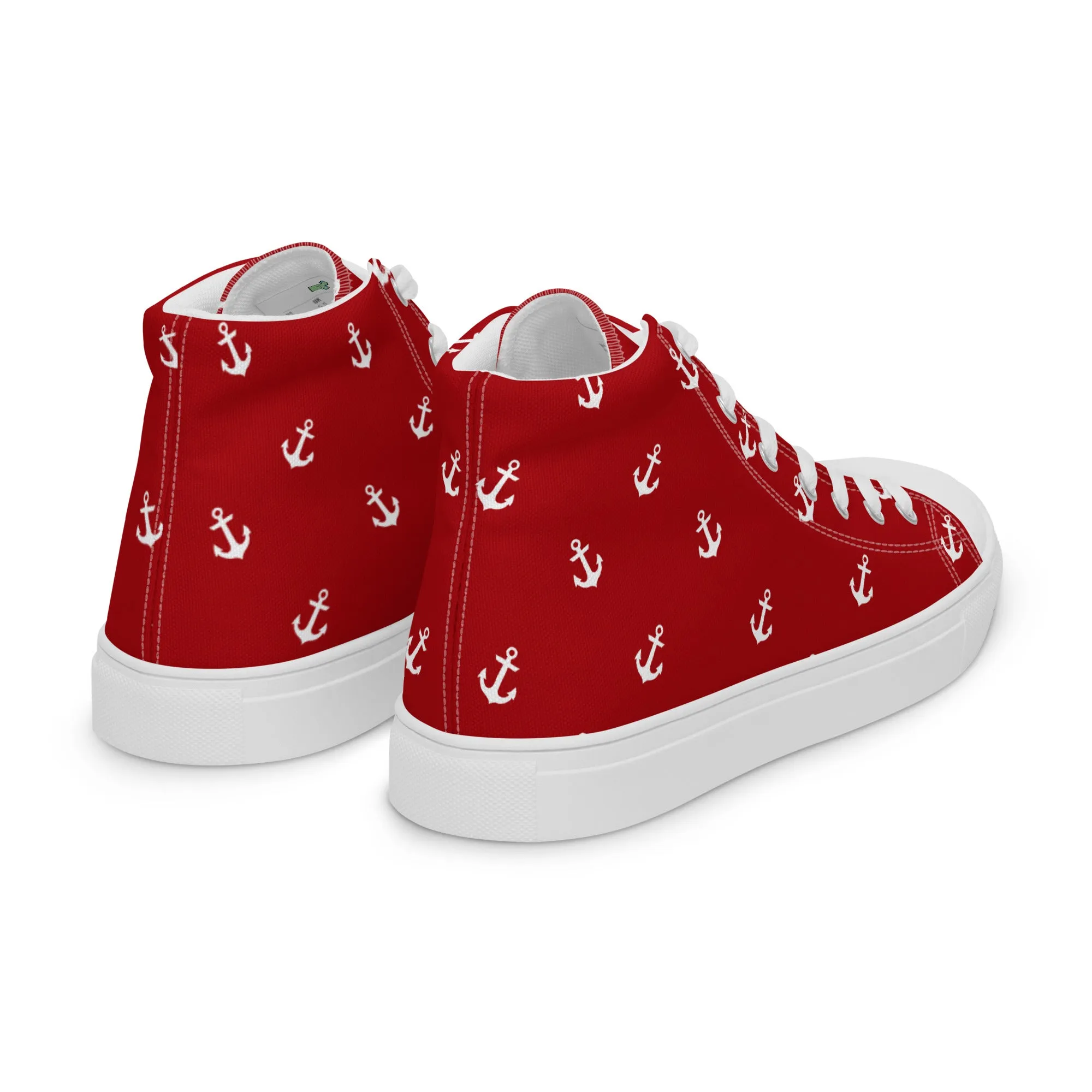 Women’s Red with Anchors Design high top canvas shoes