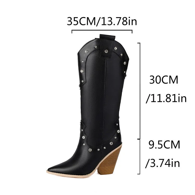 Women's Rivets High Heel Knee High Western Boots