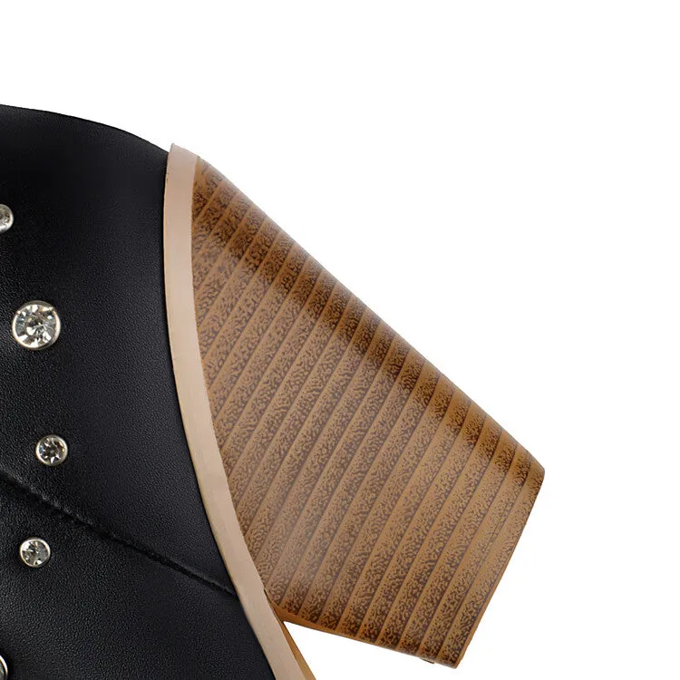 Women's Rivets High Heel Knee High Western Boots