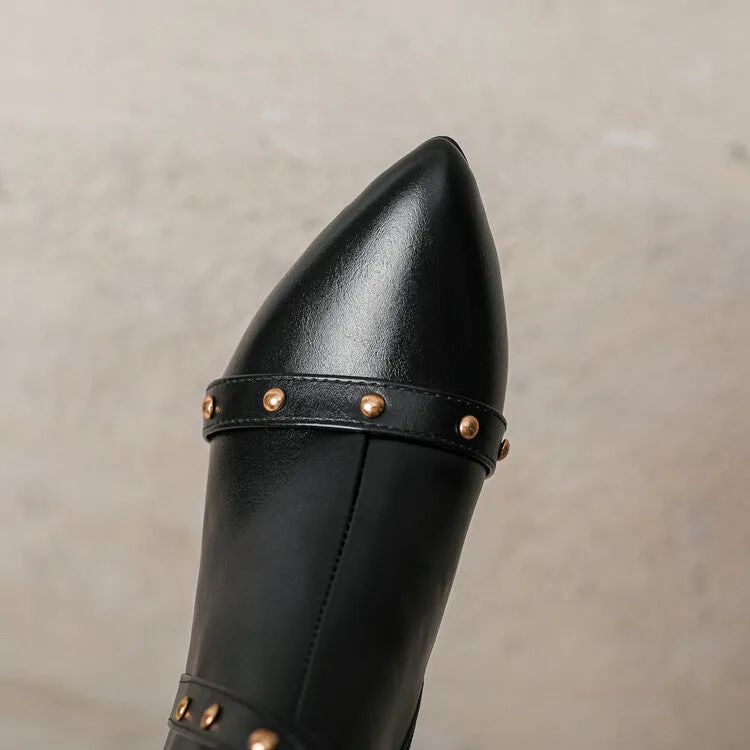 Women's Rivets Pointed Toe Stiletto Heel Knee High Boots