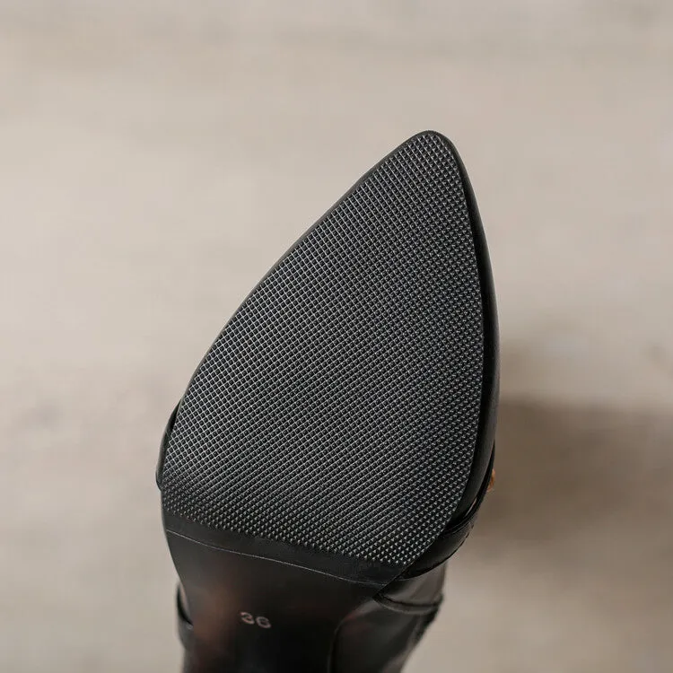 Women's Rivets Pointed Toe Stiletto Heel Knee High Boots