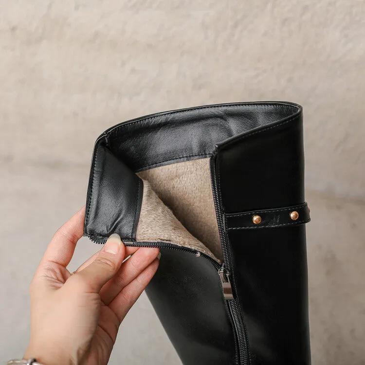 Women's Rivets Pointed Toe Stiletto Heel Knee High Boots