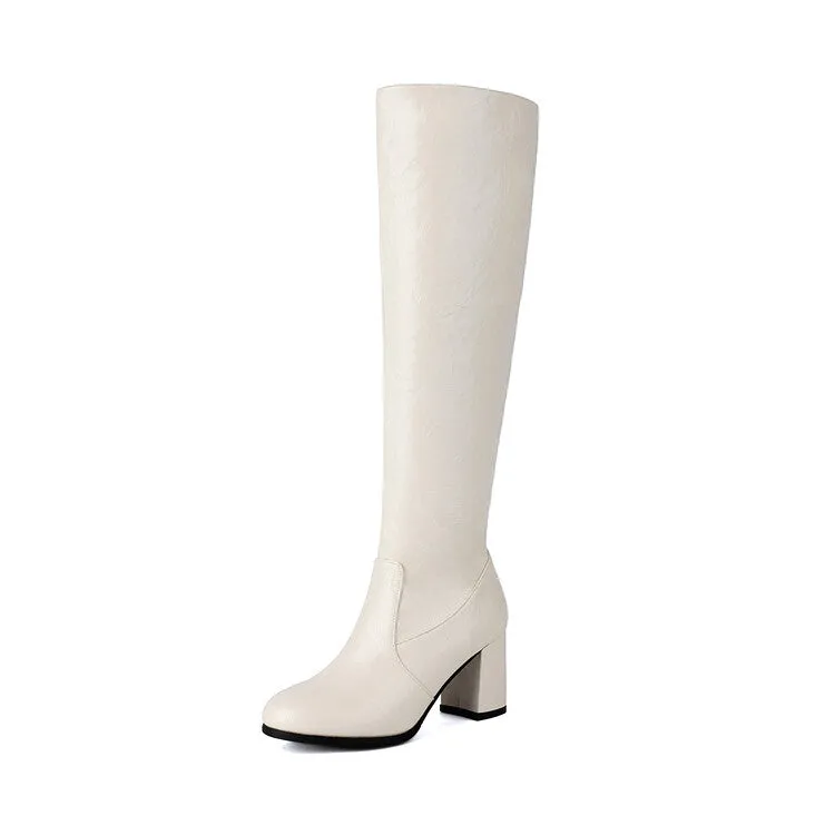 Women's Round Toe Block Heel Knee High Boots
