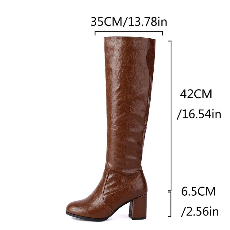 Women's Round Toe Block Heel Knee High Boots
