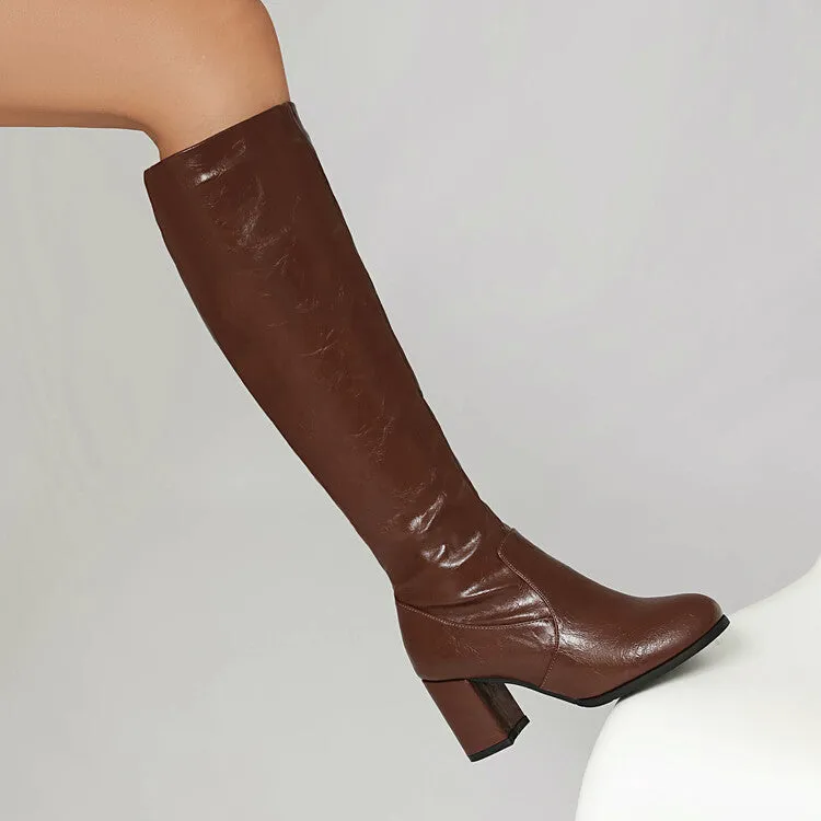 Women's Round Toe Block Heel Knee High Boots
