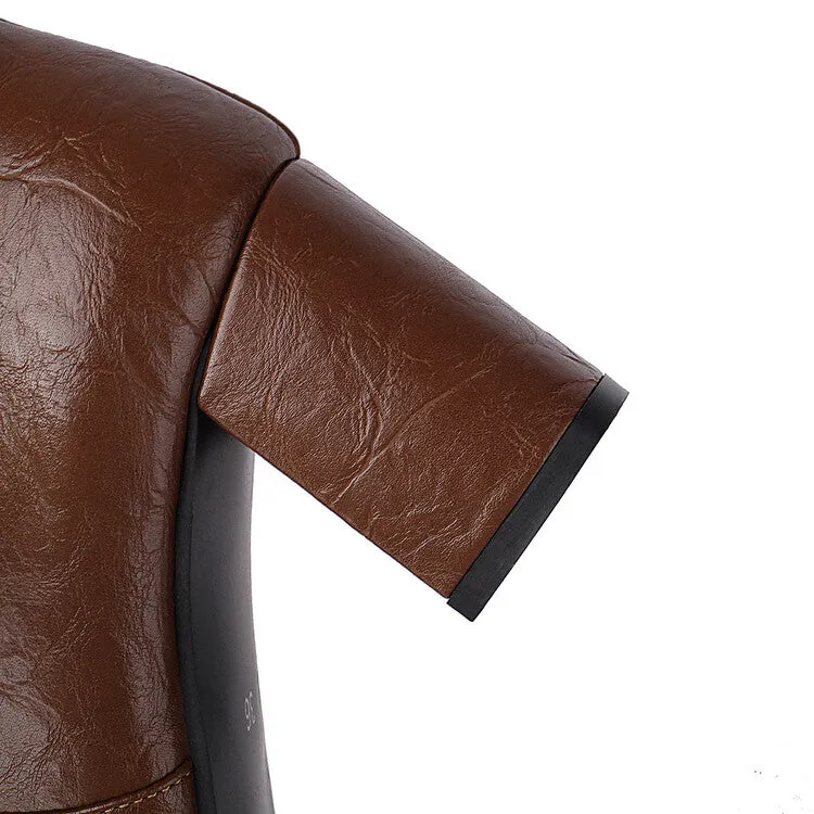 Women's Round Toe Block Heel Knee High Boots