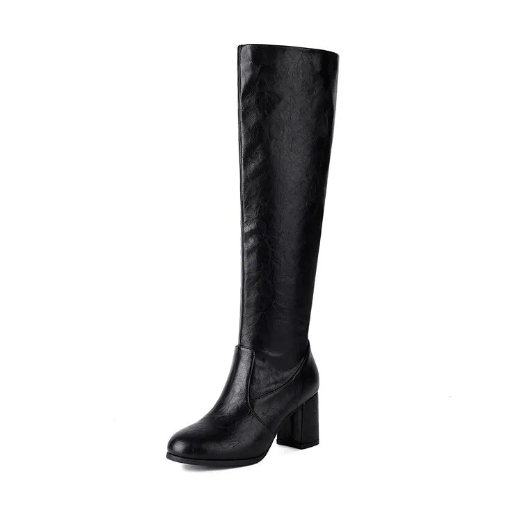 Women's Round Toe Block Heel Knee High Boots