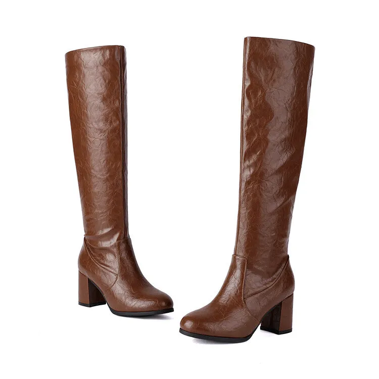Women's Round Toe Block Heel Knee High Boots