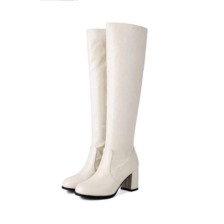 Women's Round Toe Block Heel Knee High Boots