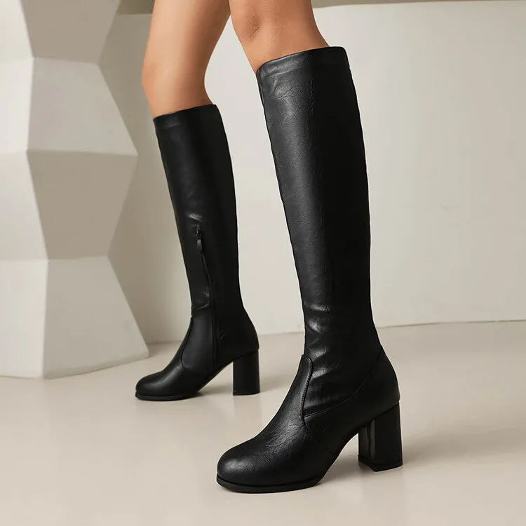 Women's Round Toe Block Heel Knee High Boots