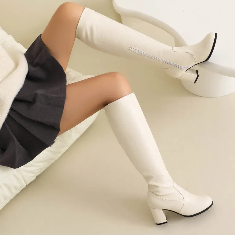 Women's Round Toe Block Heel Knee High Boots