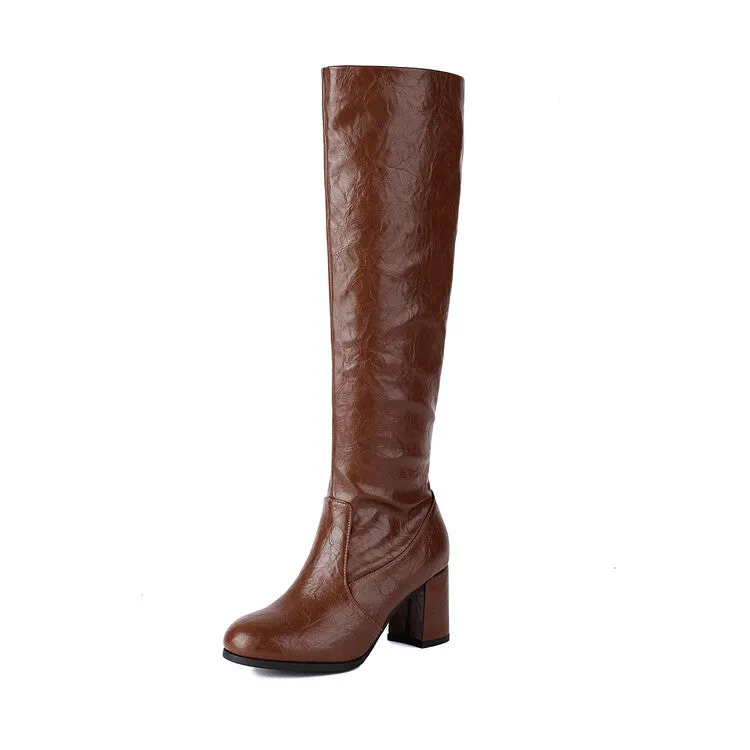 Women's Round Toe Block Heel Knee High Boots