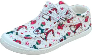 Womens Shoes Fashion Breathable Cloth Shoes Christmas Print Lace Up Flat Casual Shoes Casual Lace Shoes Casual Sneakers