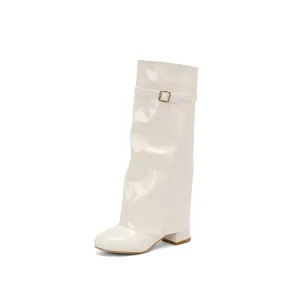 Women's Square Toe Patent Leather Block Heel Knee-high Boots