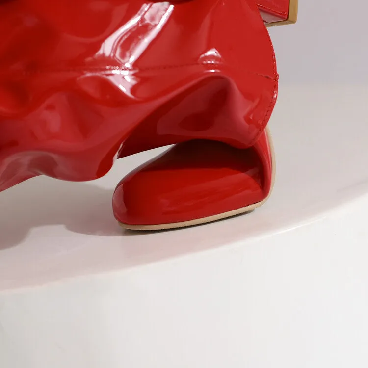 Women's Square Toe Patent Leather Block Heel Knee-high Boots