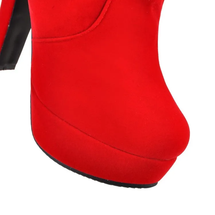 Women's Suede Round Toe Back Tied Side Zipper Platform Chunky Heel Over the Knee Boots