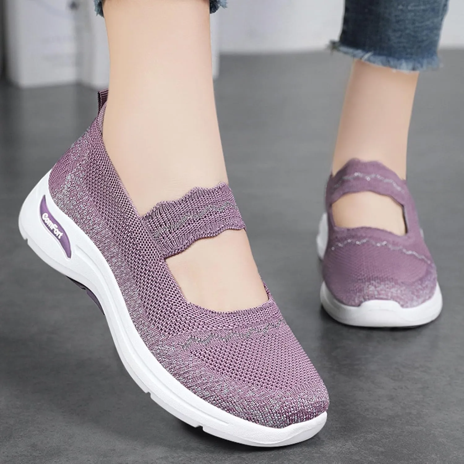 Women's Summer Fashion Knitted Lightweight Breathable Loafers Comfortable Orthopedic Soft Sole Non-Slip Walking Shoes