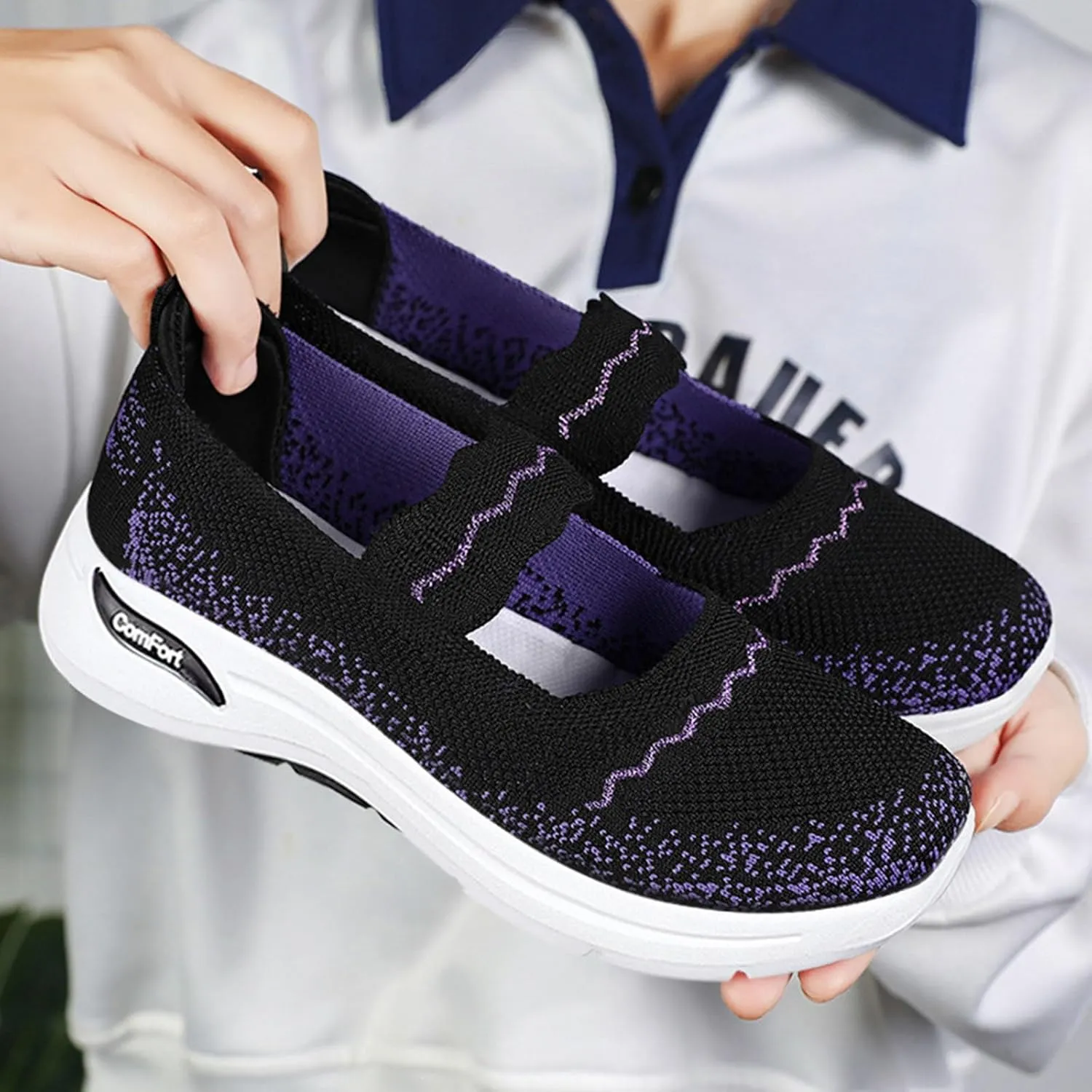 Women's Summer Fashion Knitted Lightweight Breathable Loafers Comfortable Orthopedic Soft Sole Non-Slip Walking Shoes