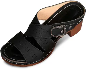 Women's Summer Slippers Open Toe Wedge Sandals with Buckle Strap Comfortable Casual Beach Shoes for Daily Wear