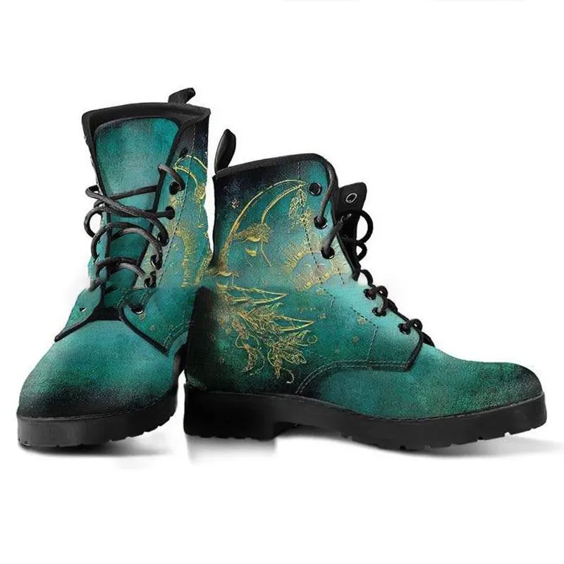 Women's sun & moon print lace-up martin booties