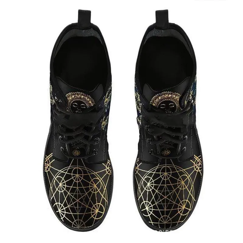 Women's sun & moon print lace-up martin booties
