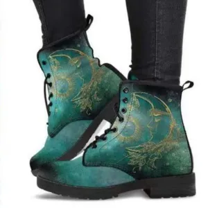 Women's sun & moon print lace-up martin booties