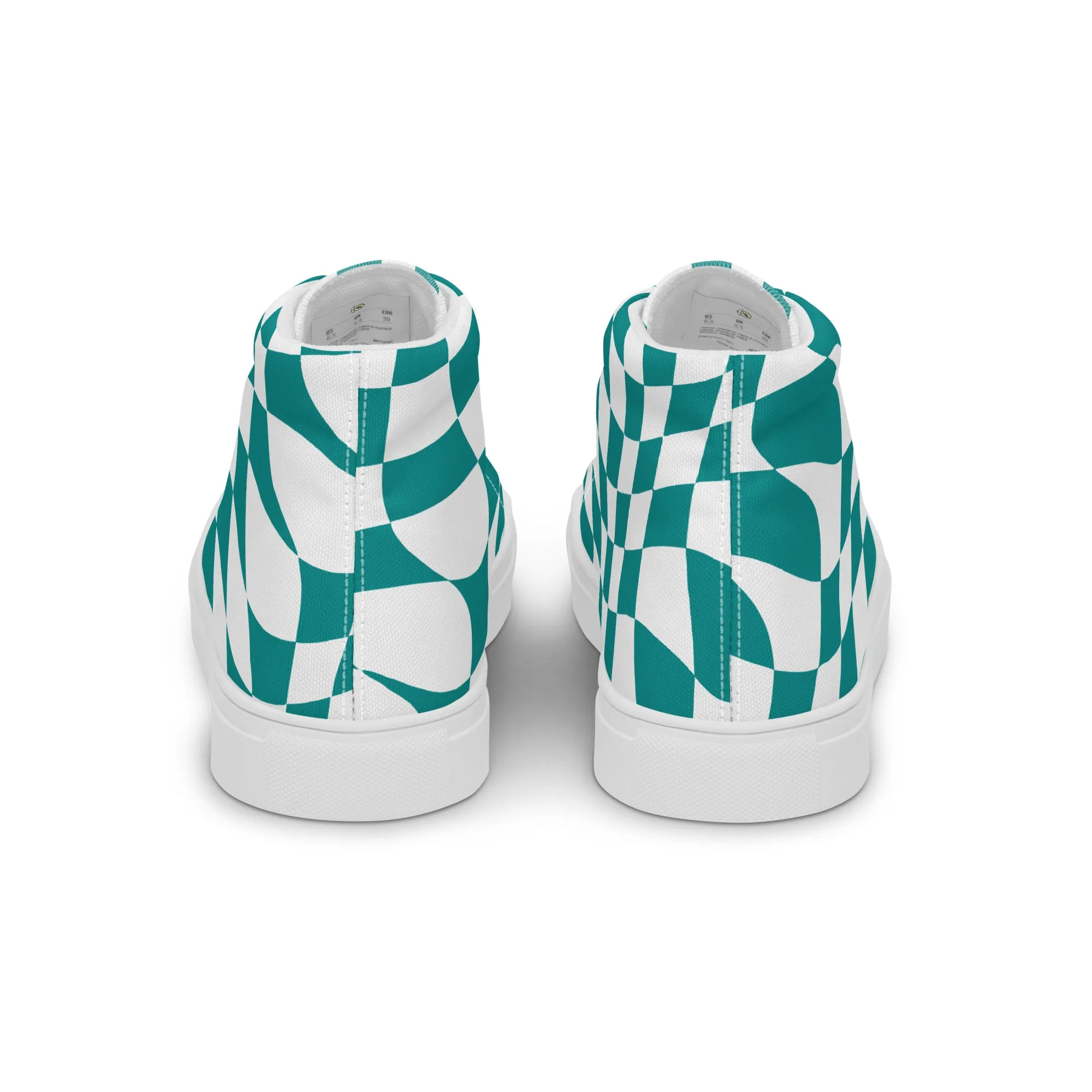 Women’s Teal Checkered high top canvas shoes, Checkered Sneakers, Gift Shoes