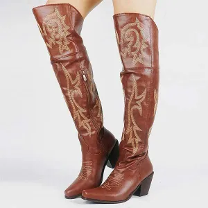 Women'S Vintage Chunky High Heel Over The Knee Boots 04028076C