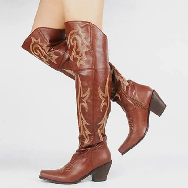 Women'S Vintage Chunky High Heel Over The Knee Boots 04028076C