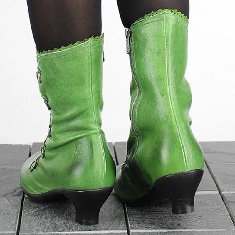 Women's vintage louis heels mid calf boots retro zipper boots
