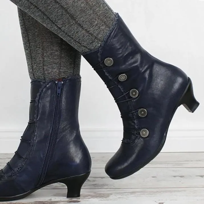 Women's vintage louis heels mid calf boots retro zipper boots