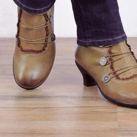 Women's vintage louis heels mid calf boots retro zipper boots