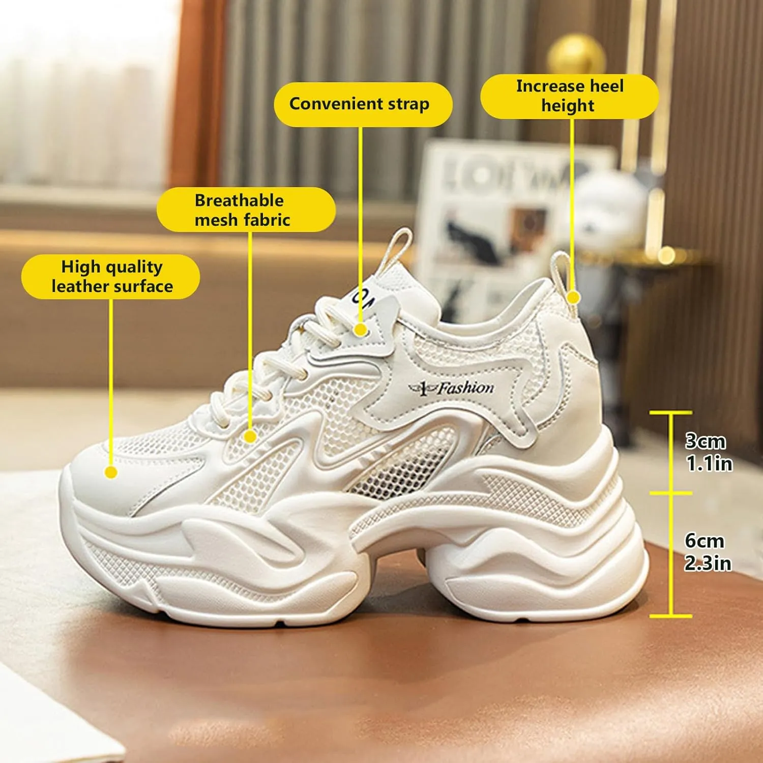 Women's Walking Shoes Stylish Sneakers Stylish Lace-Up Thick-Soled Height-Enhancing for Walking Hiking