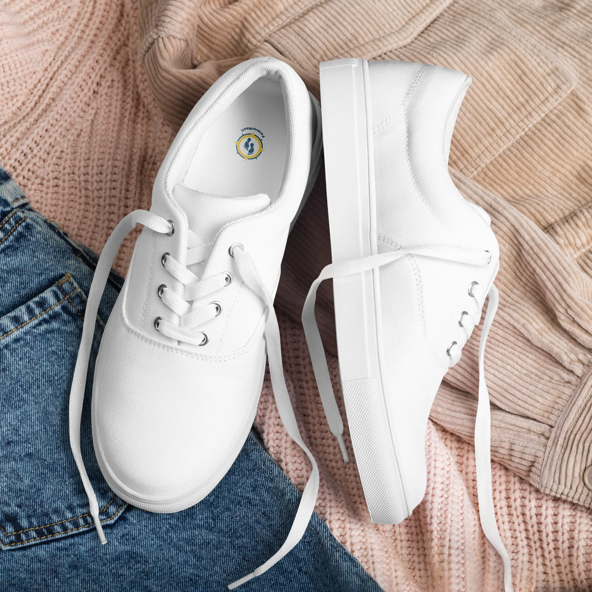 Women’s White lace-up canvas shoes, summer shoes, white sneakers