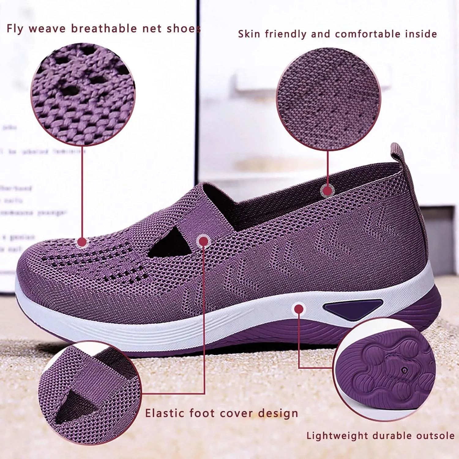 Women's Woven Breathable Soft Sole Shoes Arch Support Knit Upper Stretch Slip on Casual Orthopedic Sneakers Summer