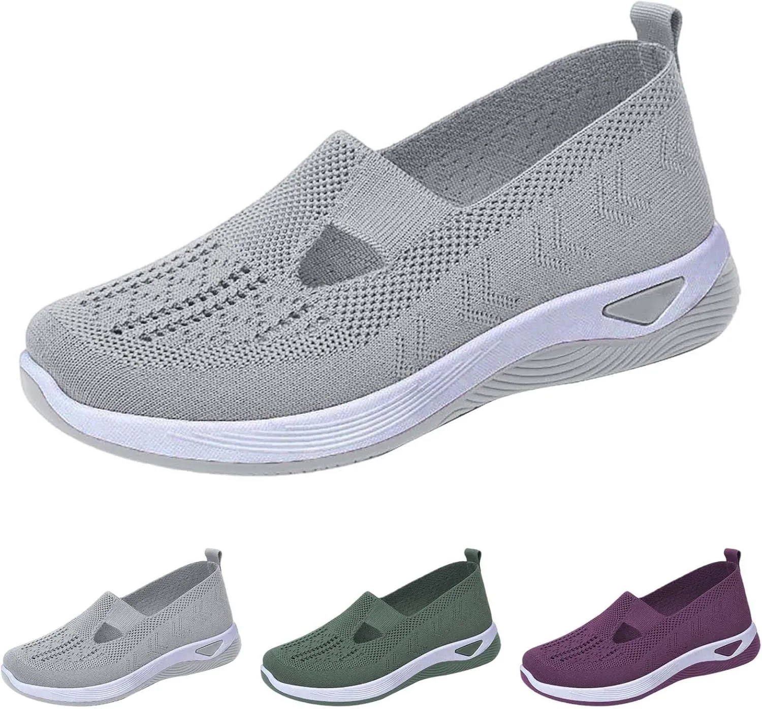 Women's Woven Breathable Soft Sole Shoes Arch Support Knit Upper Stretch Slip on Casual Orthopedic Sneakers Summer