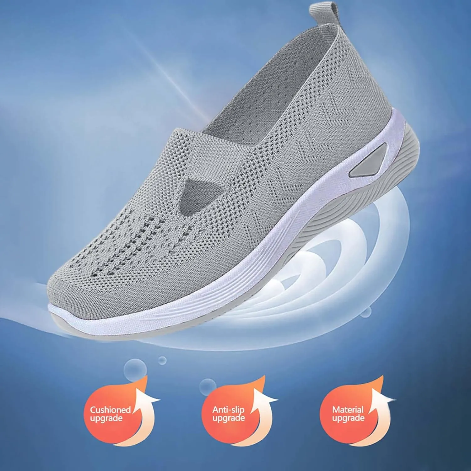 Women's Woven Breathable Soft Sole Shoes Arch Support Knit Upper Stretch Slip on Casual Orthopedic Sneakers Summer
