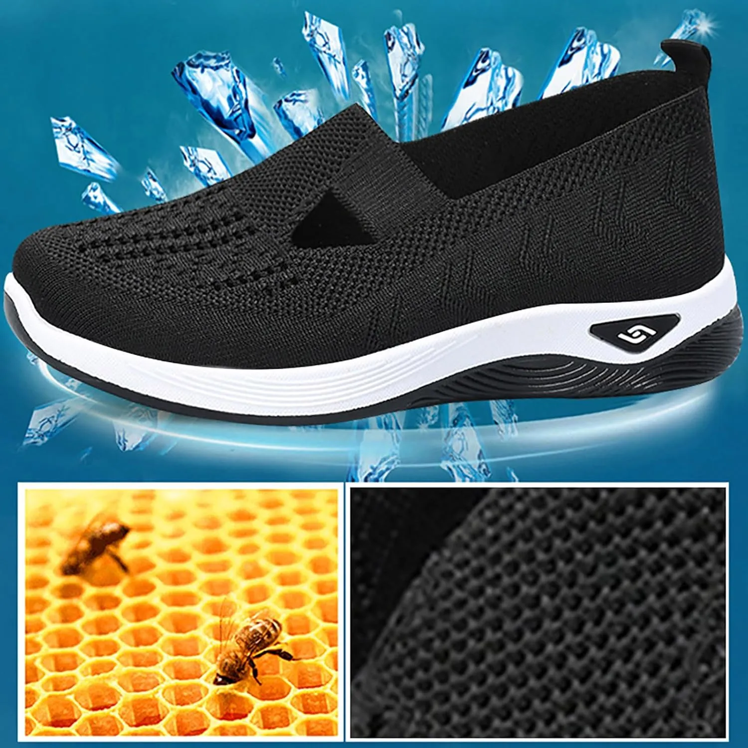 Women's Woven Breathable Soft Sole Shoes Arch Support Knit Upper Stretch Slip on Casual Orthopedic Sneakers Summer